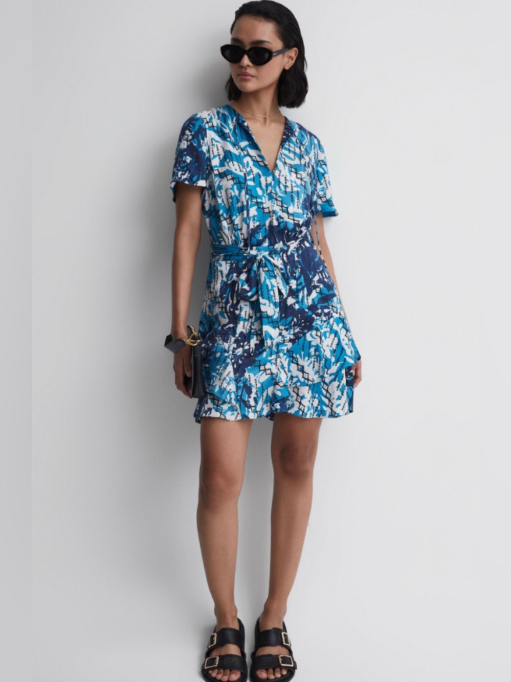 Reiss Ditsy Printed Mini Dress in Blue size 6